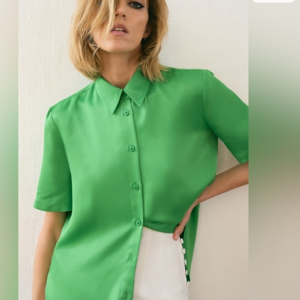 Zara Green Satin Effect Top